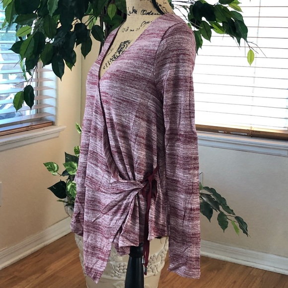 Burgundy Long Sleeve Wrap Top - Picture 9 of 11